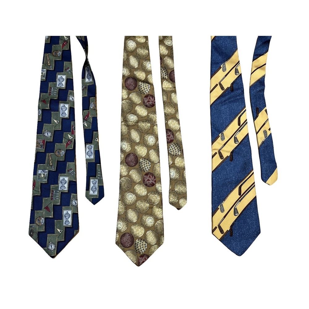 Chaps Ralph Lauren Men's Golf Necktie Lot (3) Novelty Golf Ball Club 100% Silk